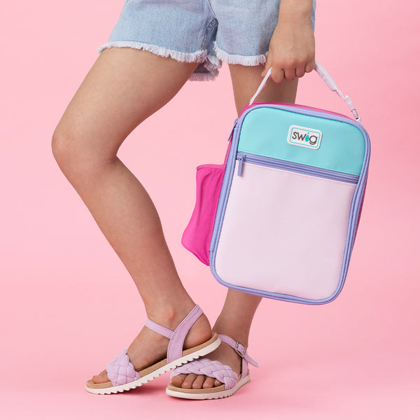 Swig Life Cotton Candy Boxxi Lunch Bag Lunch box colorblock over a pink background