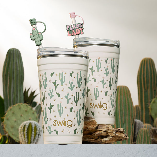 Swig Life Insulated Desert Child Party Cups surrounded by cacti on the desert