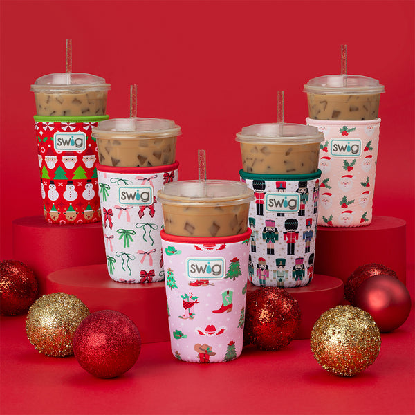 Swig Life Neoprene Insulated Iced Cup Coolies in five holiday prints