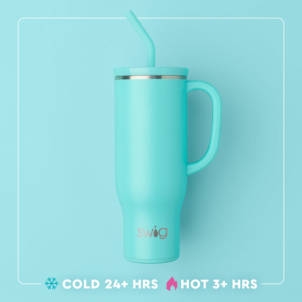 Swig Life 30oz Mega Mug with Straw Lid temperature infographic - cold 24+ hours or hot 3+ hours