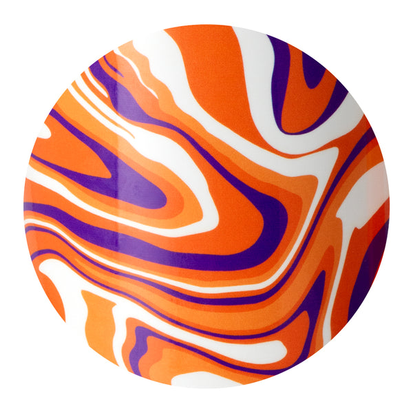 Swig Life Fanzone Orange + Purple print pattern close-up detail