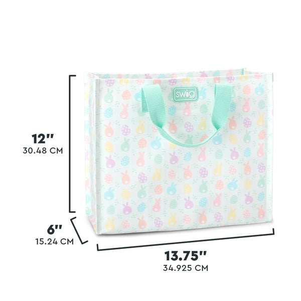 Swig Life Egg Hunt Medium Reusable Bag size scale graphic showing dimensions