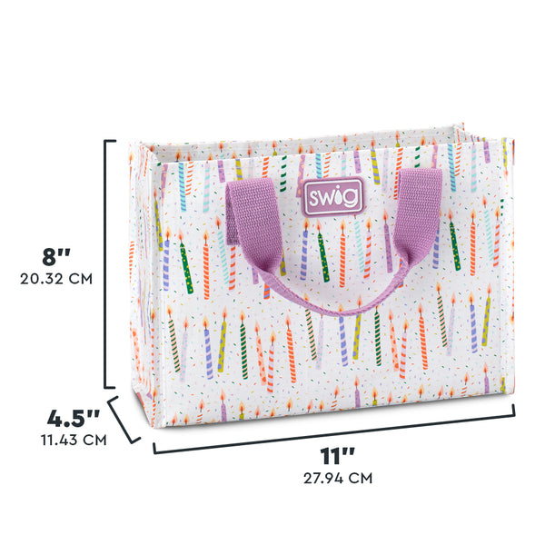 Swig Life Make a Wish Small Reusable Bag size scale graphic showing dimensions