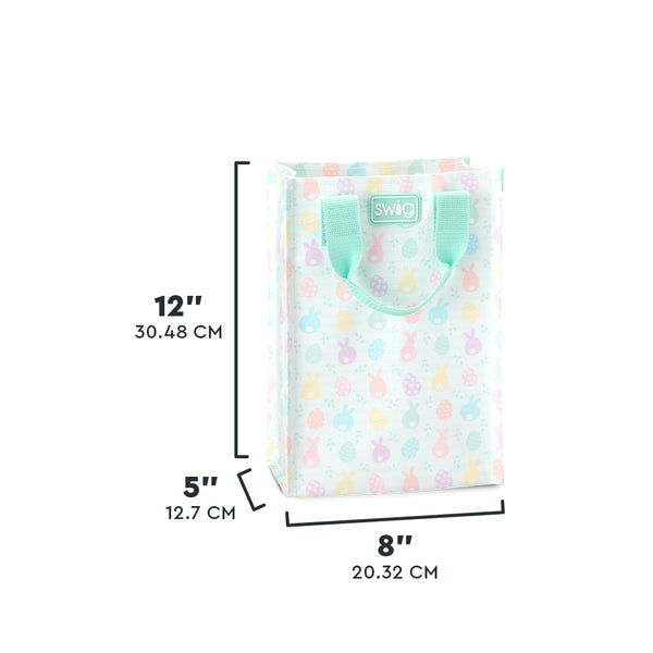 Swig Life Egg Hunt Tall Reusable Bag size scale graphic showing dimensions