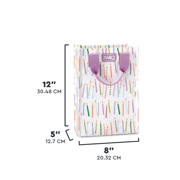 Swig Life Make a Wish Tall Reusable Bag size scale graphic showing dimensions