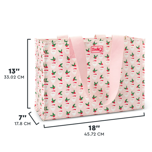 Swig Life Holly Jolly Large Reusable Bag size scale graphic showing dimensions