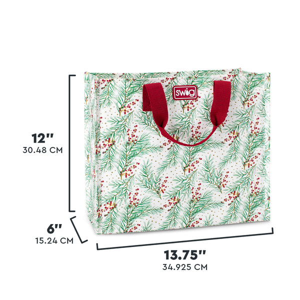 Swig Life Winterberry Medium Reusable Bag size scale graphic showing dimensions