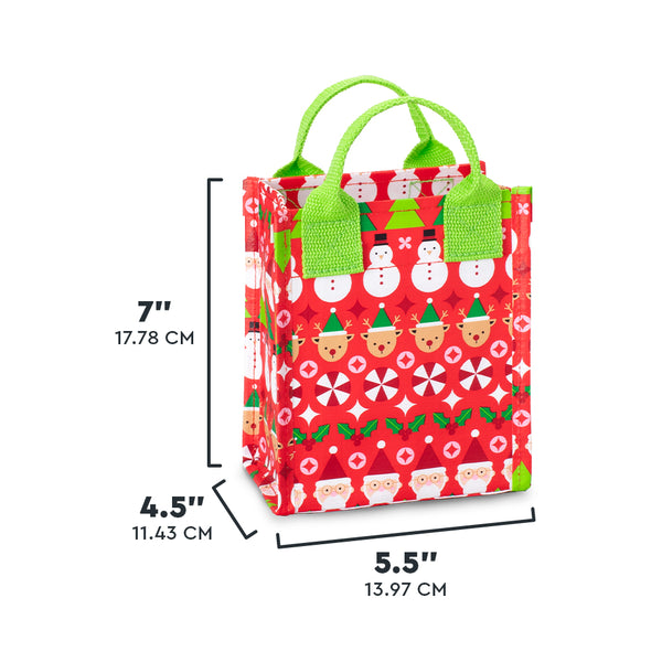 Swig Life Christmas Crew Mini Reusable Bag size scale graphic showing dimensions