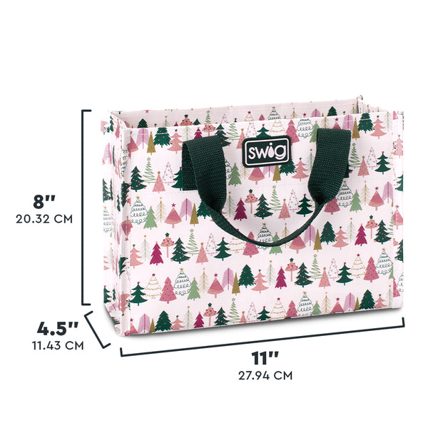 Swig Life Tinseled Trees Small Reusable Bag size scale graphic showing dimensions