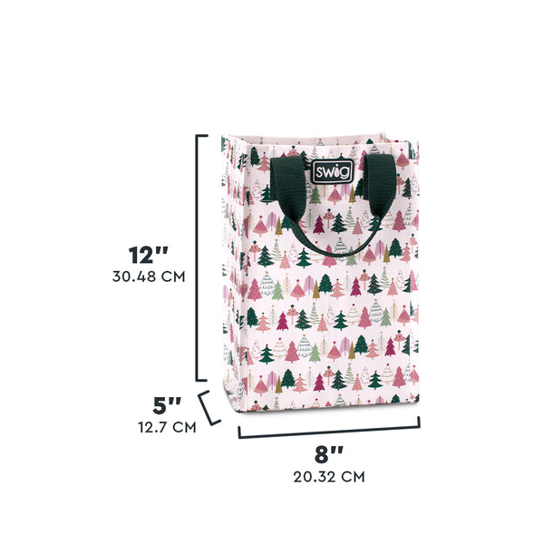 Swig Life Tinseled Trees Tall Reusable Bag size scale graphic showing dimensions