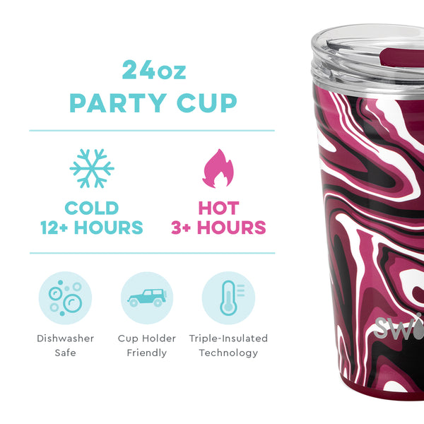 Swig Life 24oz Fanzone Maroon + Black Party Cup temperature infographic - cold 12+ hours or hot 3+ hours