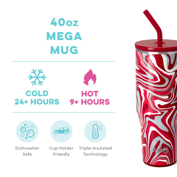 Swig Life 40oz Fanzone Crimson Mega Mug temperature infographic - cold 24+ hours or hot 9+ hours