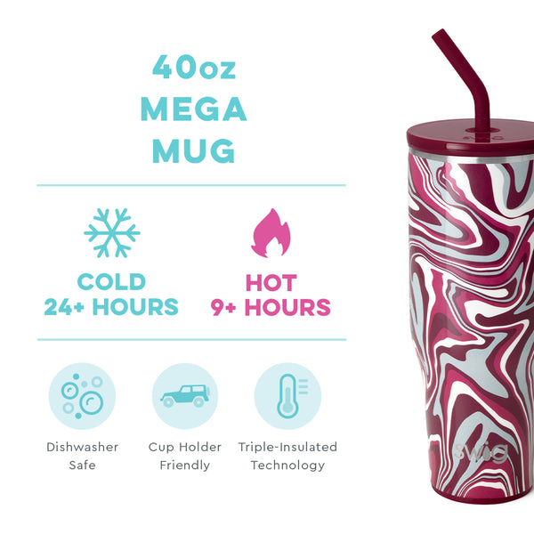 Swig Life 40oz Fanzone Maroon Mega Mug temperature infographic - cold 24+ hours or hot 9+ hours