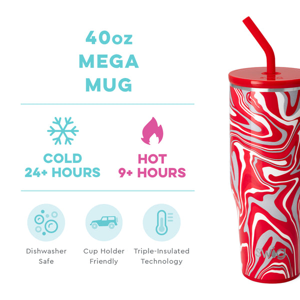 Swig Life 40oz Fanzone Red + Grey Mega Mug temperature infographic - cold 24+ hours or hot 9+ hours