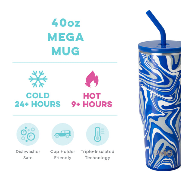 Swig Life 40oz Fanzone Royal Mega Mug temperature infographic - cold 24+ hours or hot 9+ hours