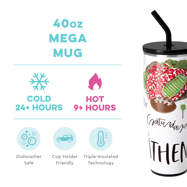 Swig Life Athens Gameday Set including a 40oz Saturdays Athens Mega Mug and 24oz Fanzone Party Cup