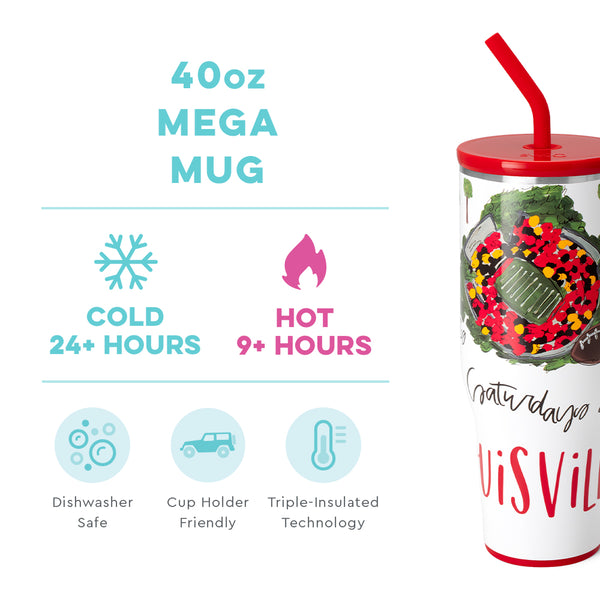 Swig Life 40oz Saturdays in Louisville Mega Mug temperature infographic - cold 24+ hours or hot 9+ hours