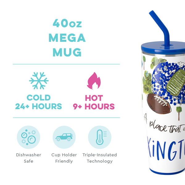 Swig Life 40oz Saturdays in Lexington Mega Mug temperature infographic - cold 24+ hours or hot 9+ hours