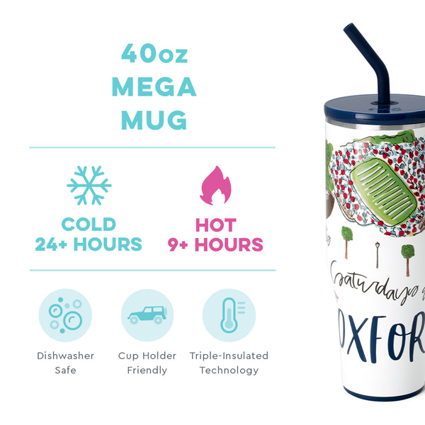 Swig Life 32oz Saturdays in Oxford Straw Tumbler temperature infographic - cold 24+ hours or hot 3+ hours