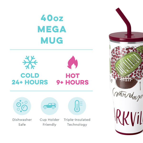 Swig Life 40oz Saturdays in Starkville Mega Mug temperature infographic - cold 24+ hours or hot 9+ hours