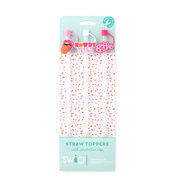 Swig Life Howdy Y'all Straw Topper Set including three straws and three silicone topper protective caps