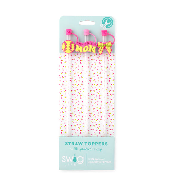 Swig Life Pitch Hit Run Straw Topper Set including three straws and three silicone topper protective caps