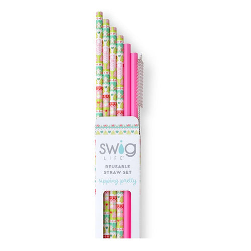 Swig Life Cookie Jar + Pink Reusable Straw Set with six straws and cleaning brush