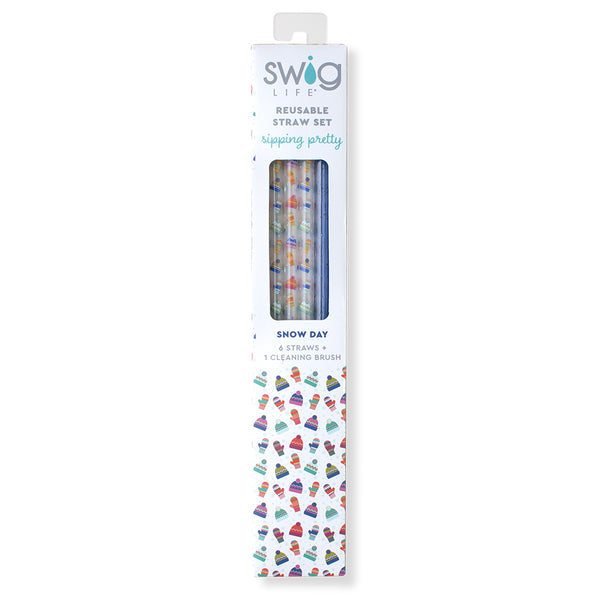 Swig Life Snow Day + Blue Glitter Reusable Straw Set inside packaging