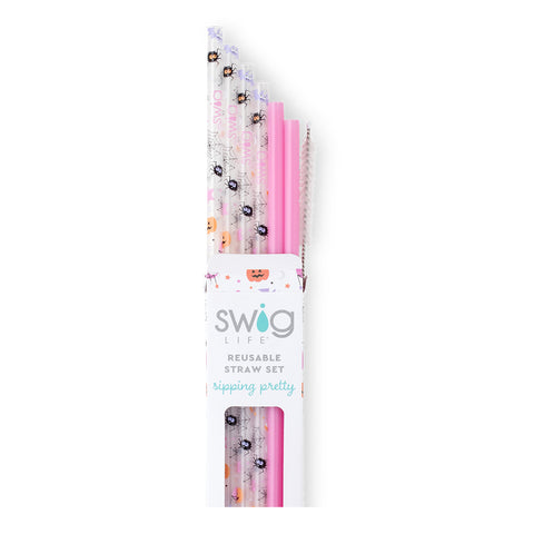 Faboolous + Pink Glitter Reusable Straw Set