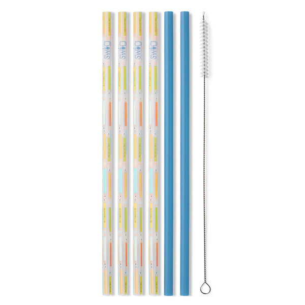 Teacher Life + Blue Reusable Straw Set