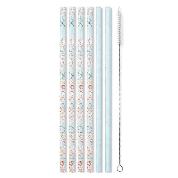 Scrub Life + Aqua Glitter Reusable Straw Set