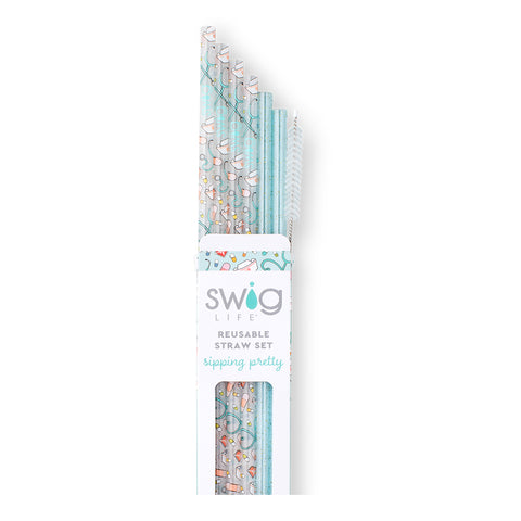 Go Baby Go + Pink Glitter Reusable Straw Set