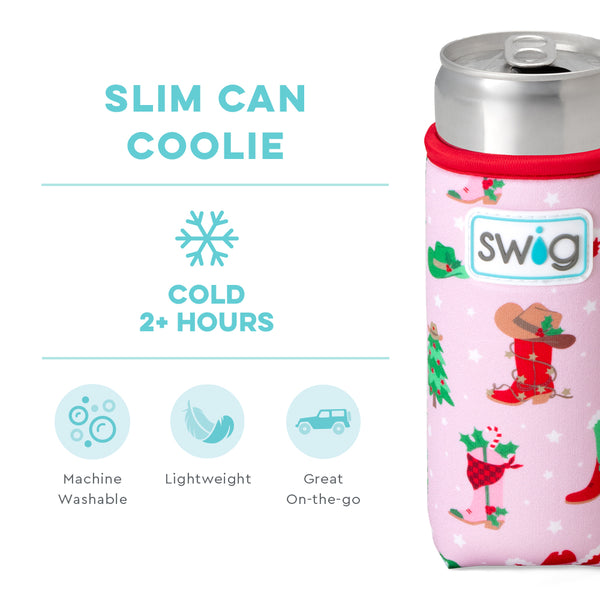 Swig Life Howdy Holidays Insulated Neoprene Slim Can Coolie temperature infographic - cold 2+ hours