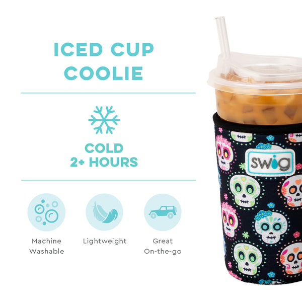 Swig Life Sugar Skulls Insulated Neoprene Iced Cup Coolie temperature infographic - cold 2+ hours