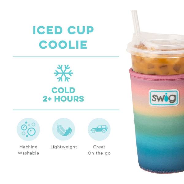 Swig Life Sunset Insulated Neoprene Iced Cup Coolie temperature infographic - cold 2+ hours