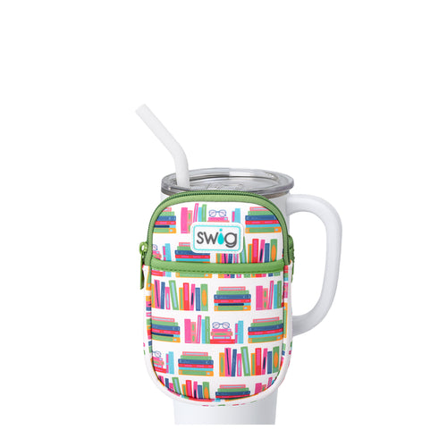 Swig Life Book Club Neoprene Mega Mug Pouch with Zipper on a White 40oz Mega Mug