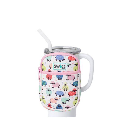 Swig Life Counting Sheep Neoprene Mega Mug Pouch with Zipper on a White 40oz Mega Mug