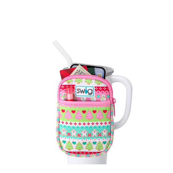 Swig Life Cookie Jar Neoprene Mega Mug Pouch with two pockets containing daily essentials