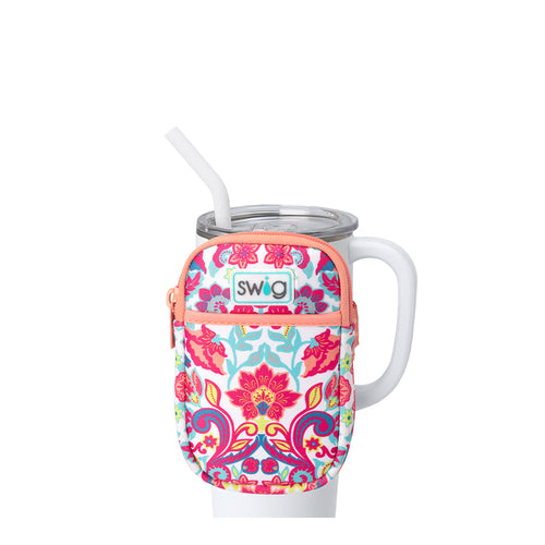 Swig Life Flourish Neoprene Mega Mug Pouch with Zipper on a White 40oz Mega Mug