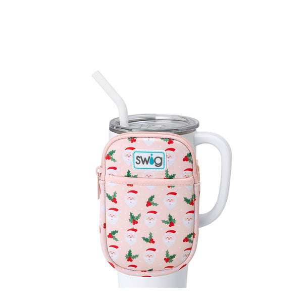 Swig Life Holly Jolly Neoprene Mega Mug Pouch with Zipper on a White 40oz Mega Mug