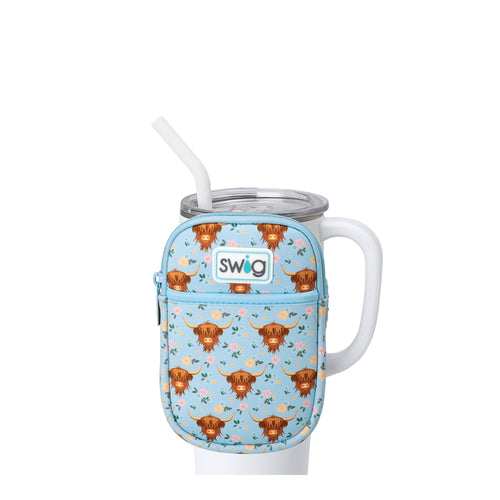 Swig Life Holy Cow Neoprene Mega Mug Pouch with Zipper on a White 40oz Mega Mug