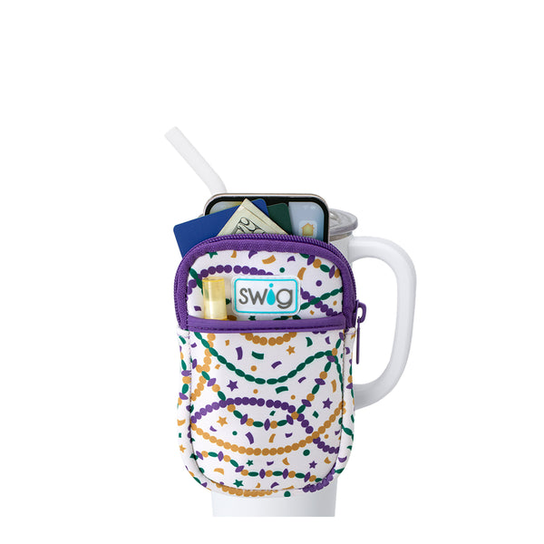 Swig Life Hey Mister Neoprene Mega Mug Pouch with two pockets containing daily essentials