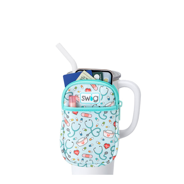 Swig Life Scrub Life Neoprene Mega Mug Pouch with two pockets containing daily essentials