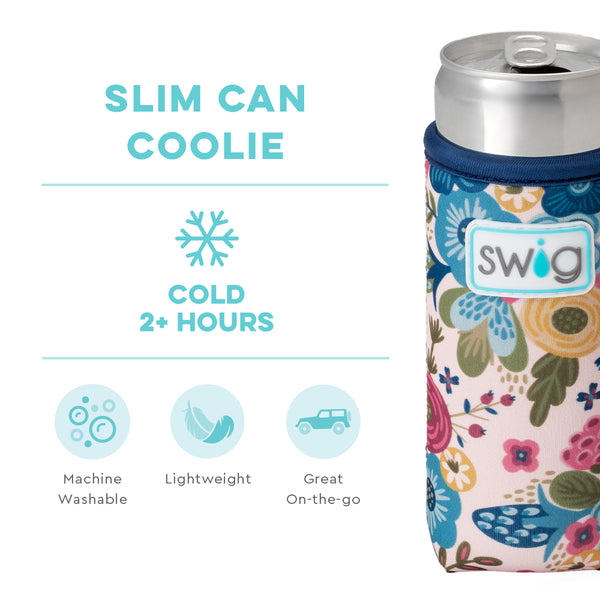 Swig Life Bella Rosa Insulated Neoprene Slim Can Coolie temperature infographic - cold 2+ hours