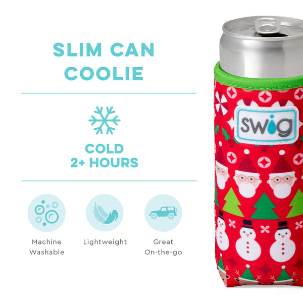 Swig Life Christmas Crew Insulated Neoprene Slim Can Coolie temperature infographic - cold 2+ hours