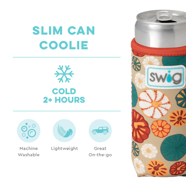 Swig Life Fall Harvest Insulated Neoprene Slim Can Coolie temperature infographic - cold 2+ hours