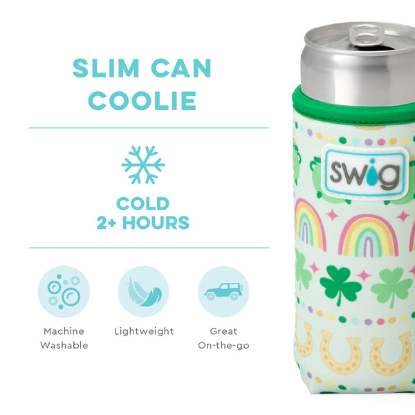 Swig Life Lucky Charm Insulated Neoprene Slim Can Coolie temperature infographic - cold 2+ hours