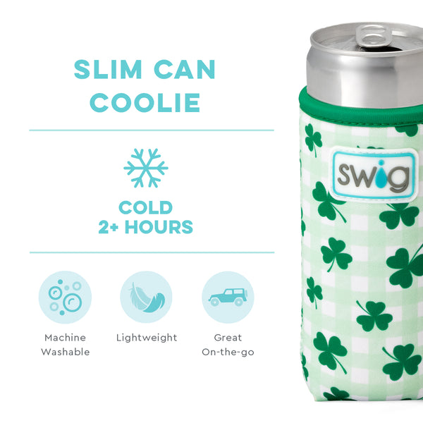 Swig Life Shamrock the Block Insulated Neoprene Slim Can Coolie temperature infographic - cold 2+ hours