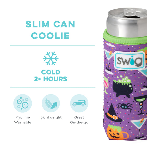 Swig Life Witches Brew Insulated Neoprene Slim Can Coolie temperature infographic - cold 2+ hours