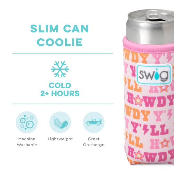 Swig Life Howdy Y'all Insulated Neoprene Slim Can Coolie temperature infographic - cold 2+ hours